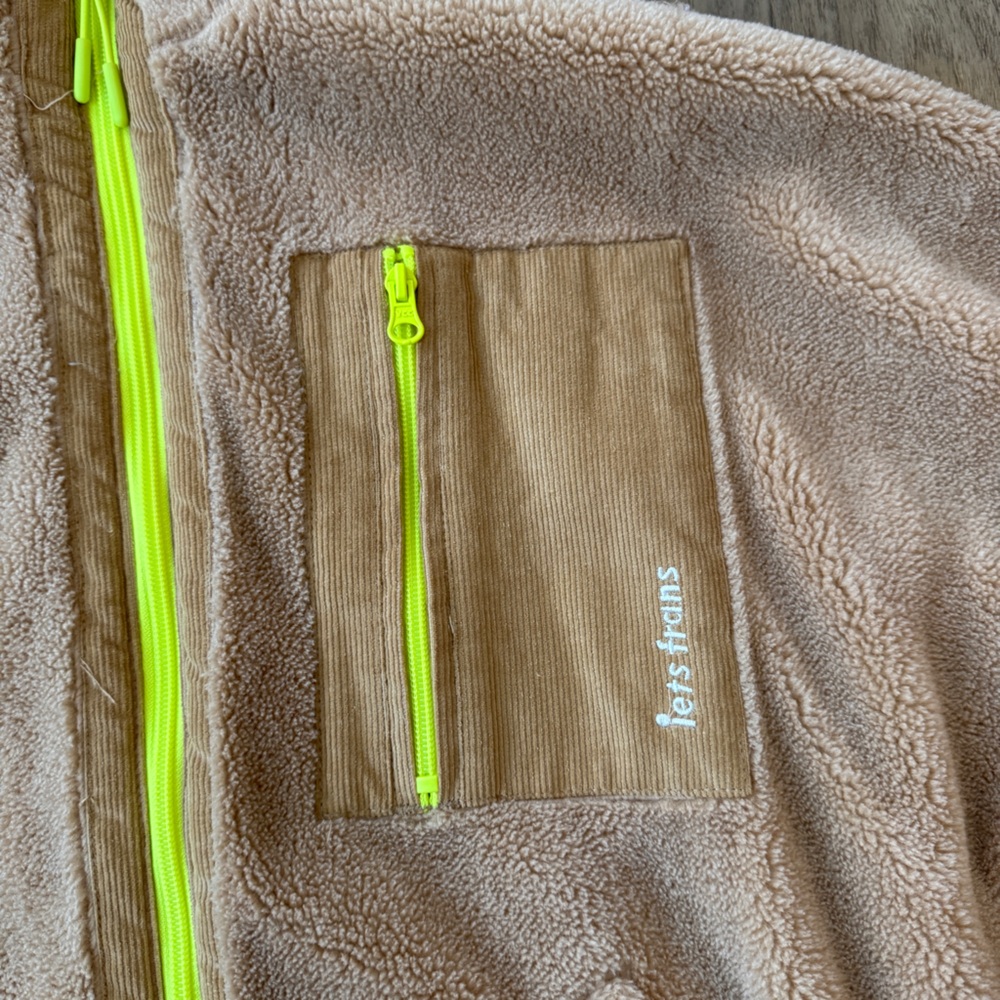 Urban Outfitters Women’s Tan Fleece Jacket with Neon Accents Size Small - Picture 2 of 9